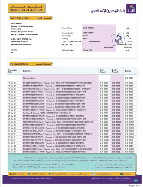 Download Bahrain Islamic bank statement word